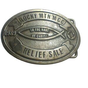 Vintage 1980s Belt Buckle Adezy Rocky Mountain MCC RELIEF SALE 1989 Mennonite